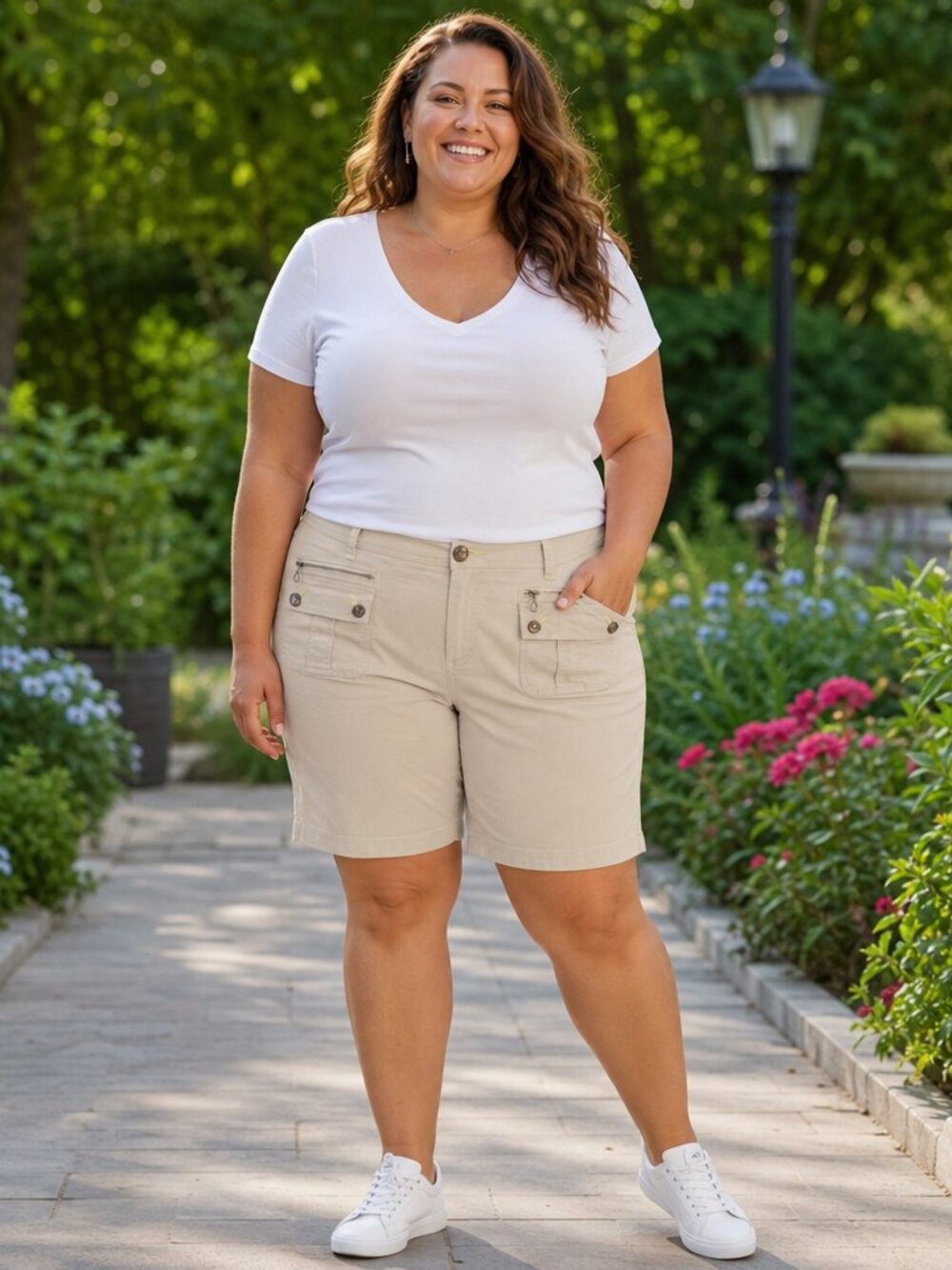 Venezia Khaki Cargo Shorts with Zip & Flap Pockets